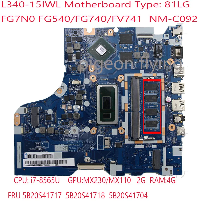 

L340-15IWL материнская плата 81LG 5B20S41717 5B20S41718 5B20S41704 для ideapad L340-15IWL FG7N0 FG540/FG740/FV741
