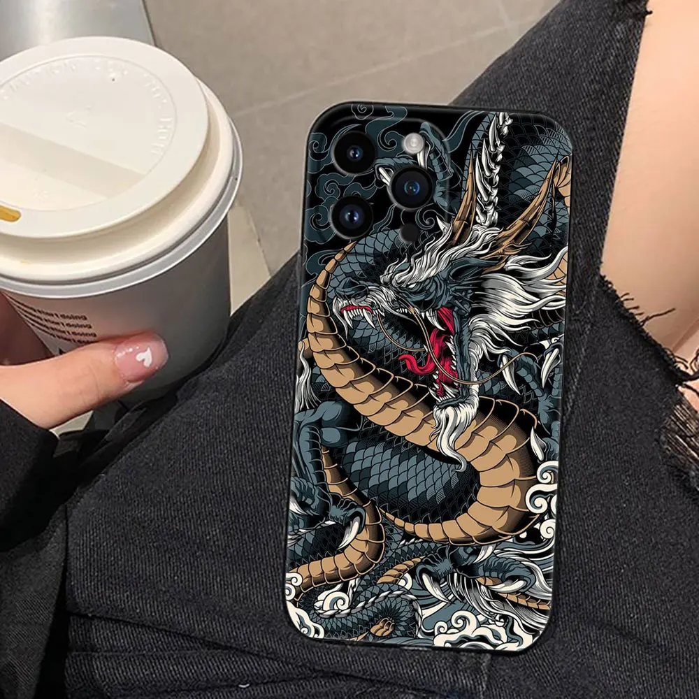 Чехол для телефона с изображением дракона тигра волка iphone Apple 15 14 13 12 11 Pro XS Max Mini X SE