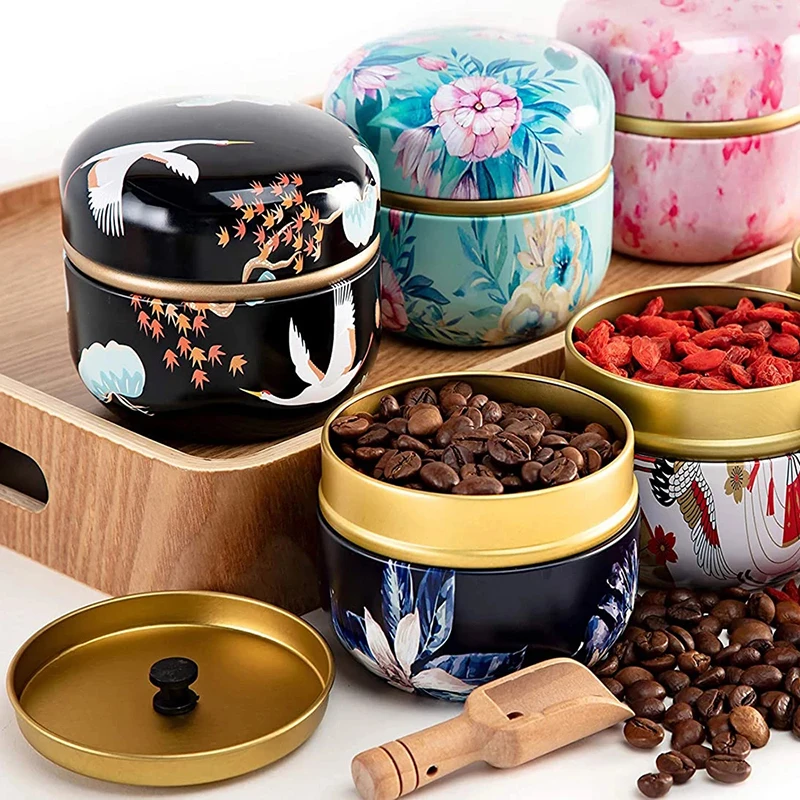 

Mini Tea Storage Tin Container Flowers Pattern Sealed Food Packaging Box For Herb Candy Chocolate Sugar Spices Candle 2022 New