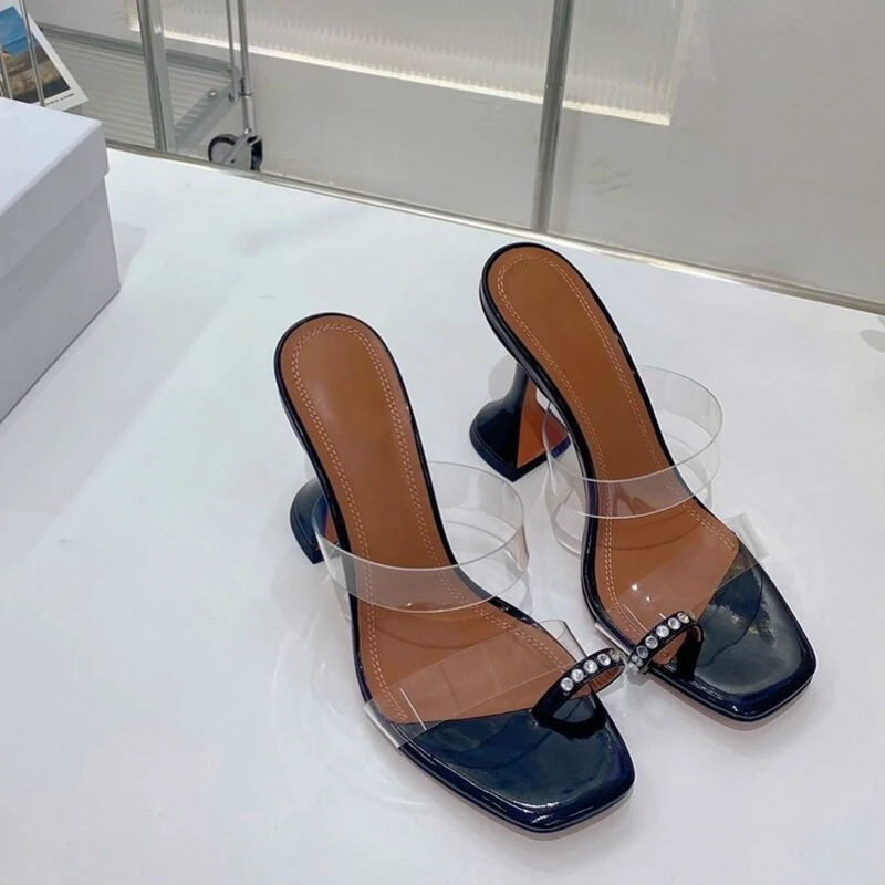 

Square Toe High Heels 2022 Summer New Wine Glass and Open-toe Sandals Transparent PVC Sandals Women