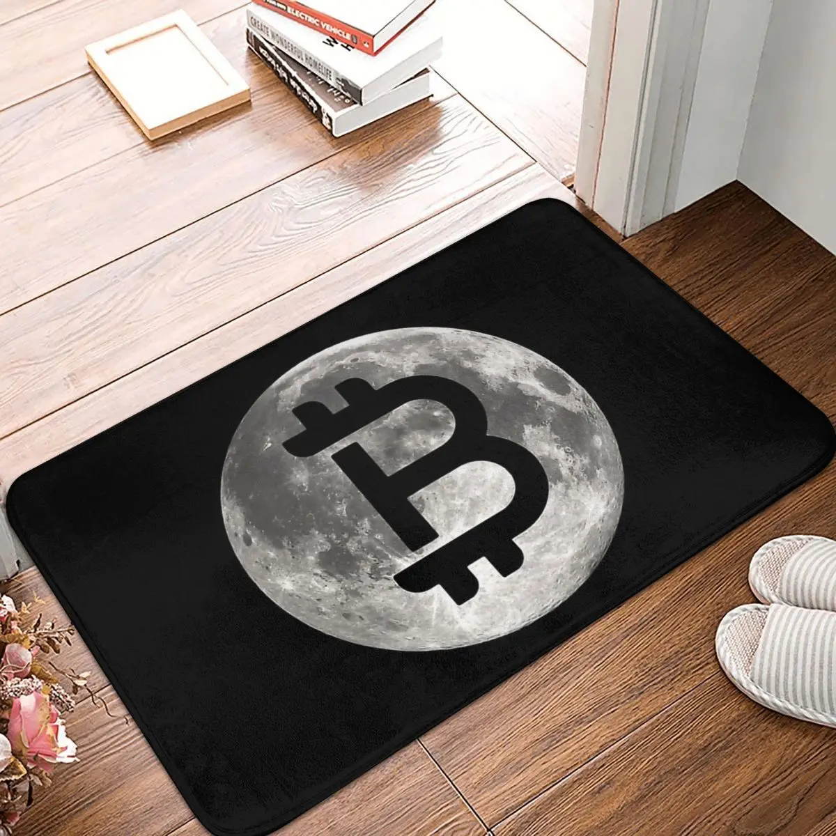 

Bitcoin Cryptocurrency Miners Meme Bedroom Mat To The Moon Doormat Flannel Carpet Entrance Door Rug Home Decor