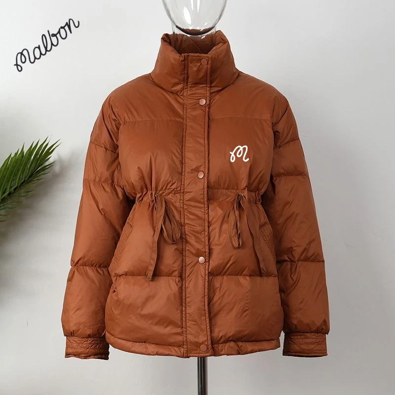 Women's Golf Wear Autumn Winter 90 White Duck Down Collect Waist Fashion Casual Down Coat Cardigan Windbreak Malbon Golf Jacket