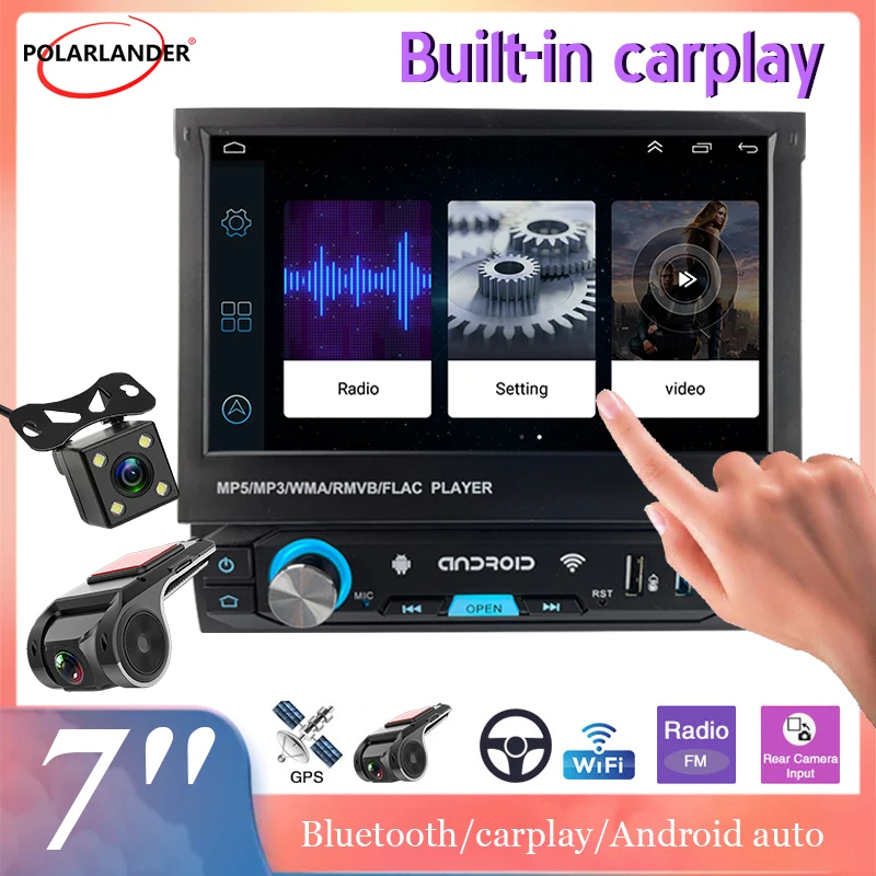 

Автомобильный радиоприемник 1 Din Android 7 дюймов Bluetooth 4,0 Carplay WIFI Android авто FM 3 USB GPS-навигация электрический выдвижной сенсорный экран