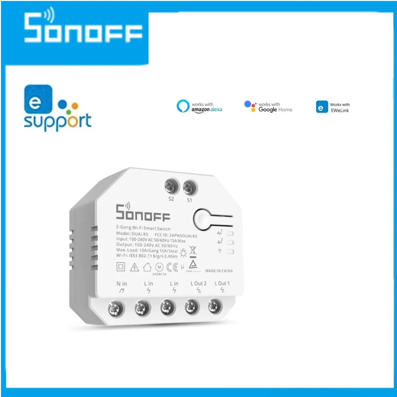 

SONOFF DUAL R3 Dual Relay Module Flush Mounted Smart Switch Double Two Ways Smart Home Switch Via EWeLink Alexa Google Home