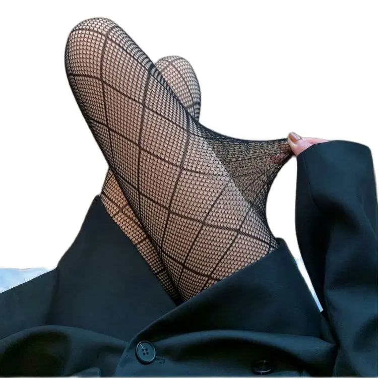 Autumn and winter plush thickened mesh hollow bottomed one-piece pantyhose ins fashionable black sexy silk stockings leggings