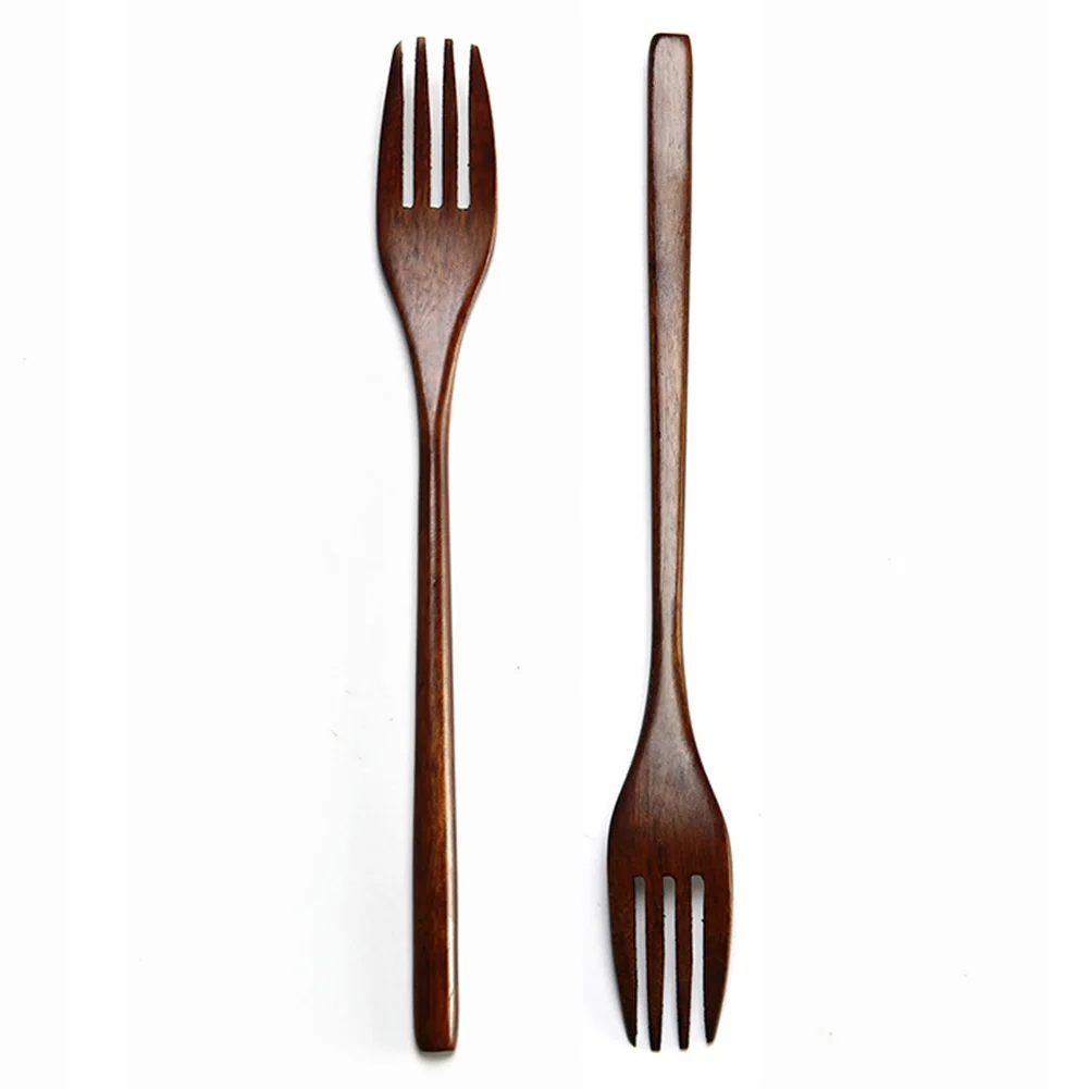 

5pcs Fork Dinner Salad Dinnerware Flatware Tableware Eco-friendly For Kids Adult Wooden Japanese Cutlery Silver