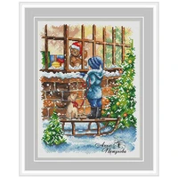 new years christmas window boy counted cross stitch 11ct 14ct 18ct diy cross stitch kits embroidery needlework sets home decor