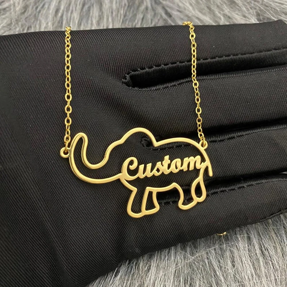 

Ladies Personalized Necklace Customized Name Elephant Shape Animal Pendant Stainless Steel Kids Jewelry for Boys Necklace Collar