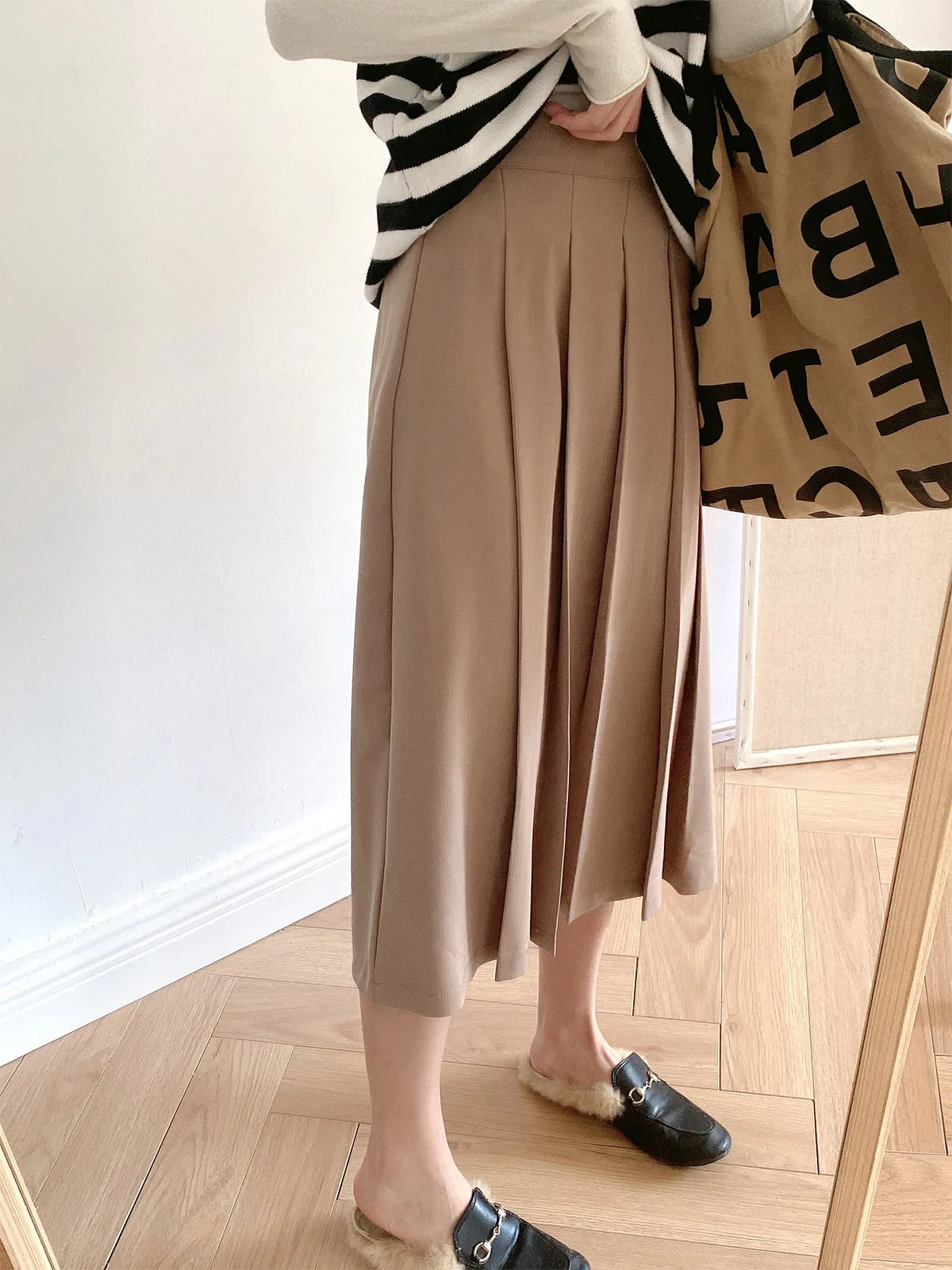 

High waist middle length suit pleated skirt Women's spring new slim loose skirt