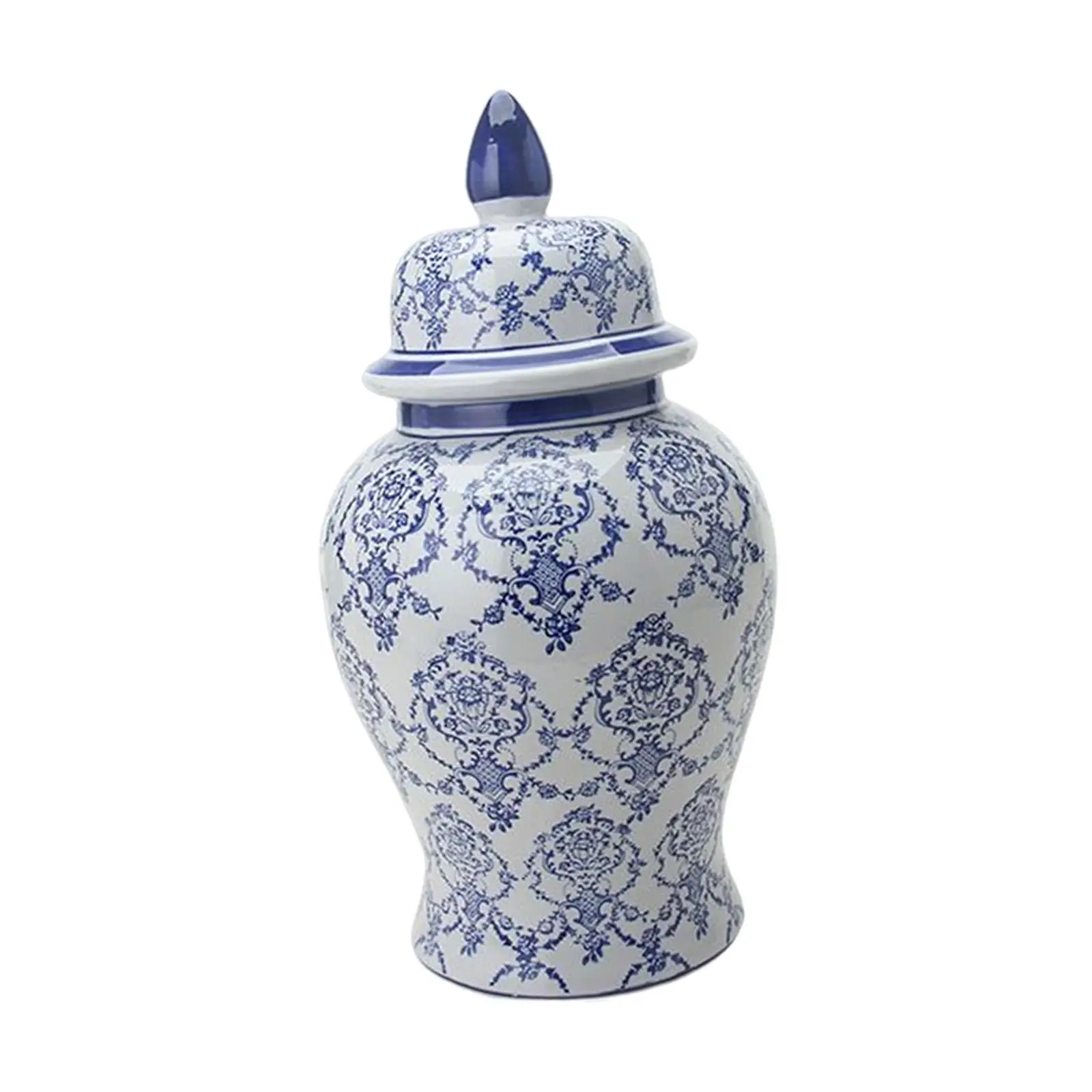 

Blue and White Porcelain Ginger Jar Ancient Chinese Temple Jar with Lid Floral Arrangement Desktop Tea Canister