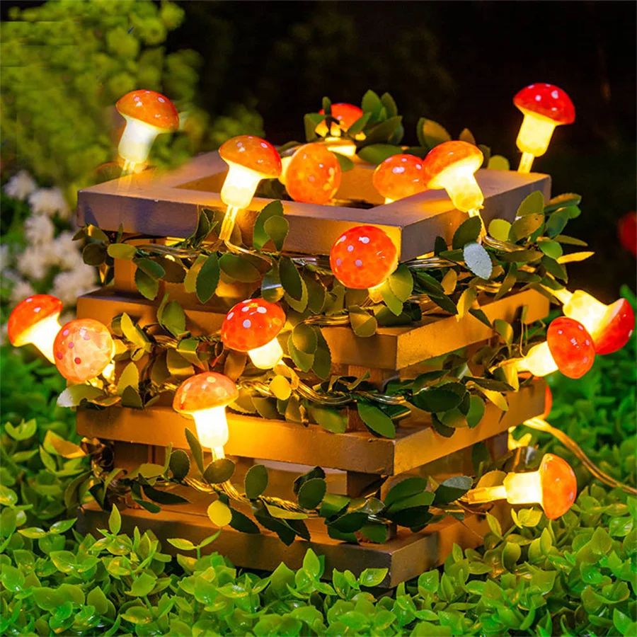 

Artificial Green Vine String Lights 10M 100LED Battery Operated Mushroom Garland Fairy Lights For Valentine's Day Wedding Party