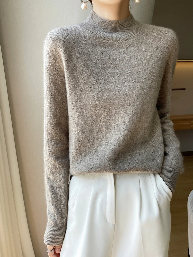 Женский кашемировый свитер мягкий теплый пуловер с круглым вырезом вязаный