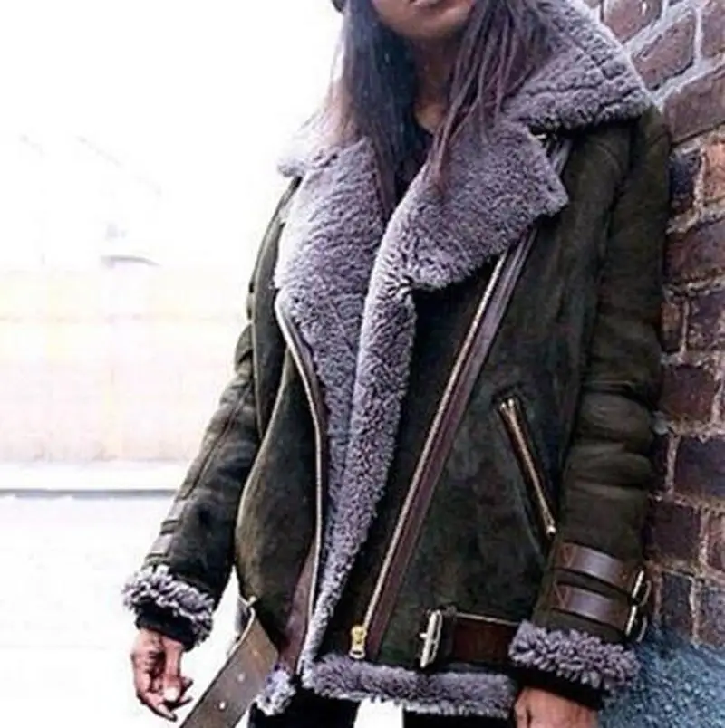 2022 New Autumn and Winter Suede Leather Jacket Casual Thick Warm Lamb Wool Ladies Loose Jacket