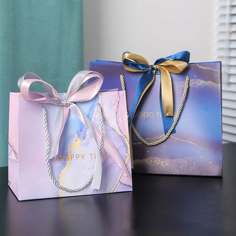 10 шт./партия бумажные подарочные пакеты с лентой