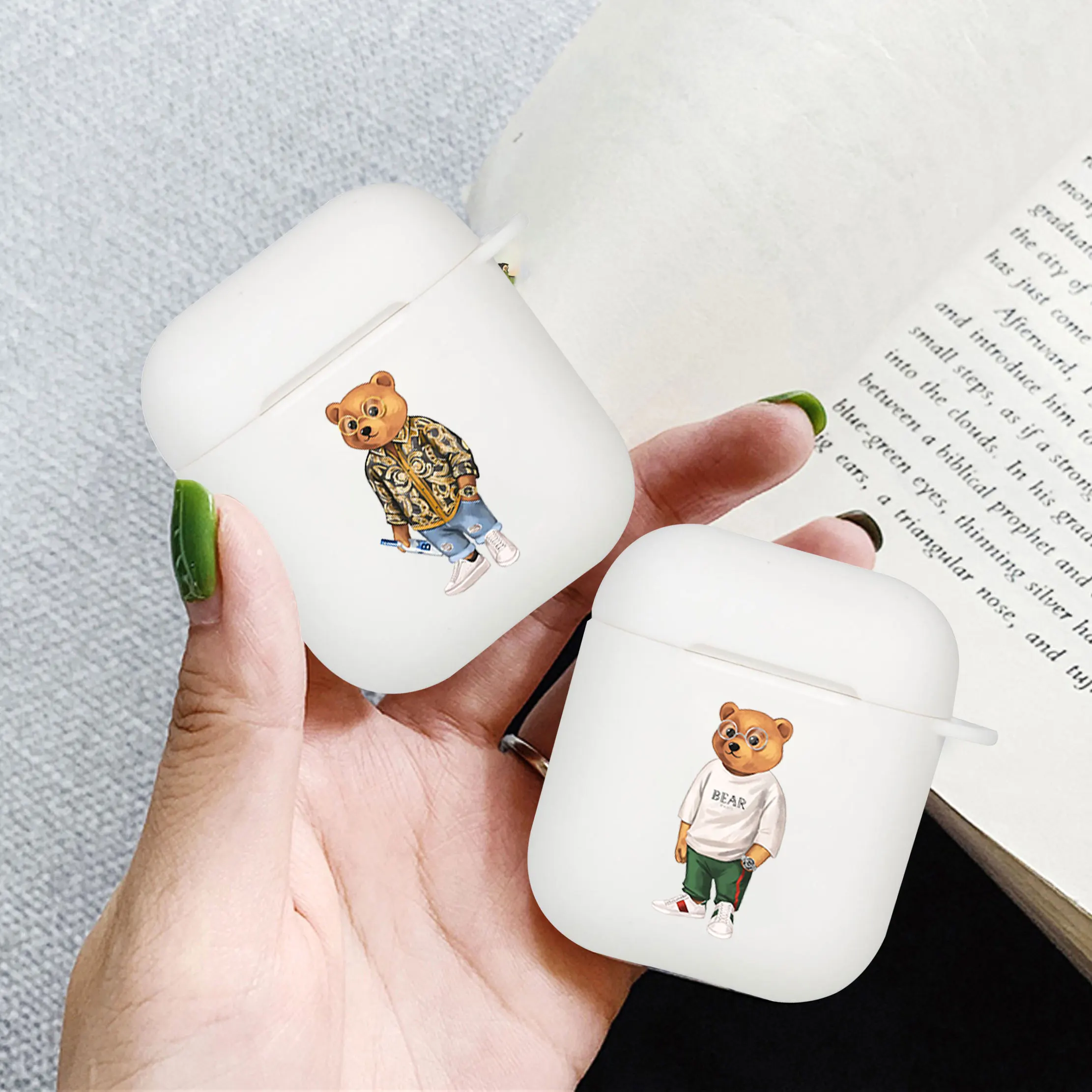 

Cute Bear Fashion Brand Soft White Headphone Case for Apple Airpod 2 1 3 Case for Airpod Pro 3 Headphone Case for Airpods capa