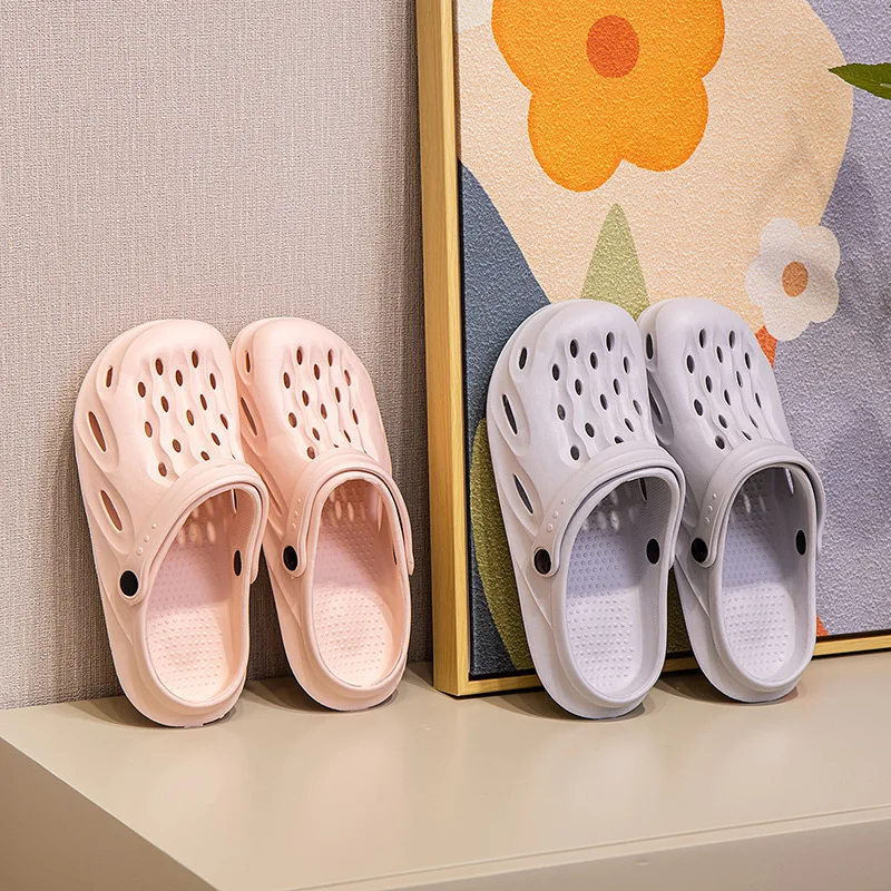 Women Bathroom House Cheese Slippers Light Weight Water Leaky Beach Flip Flop Non-slip Pool Swimming Aqua Shoes