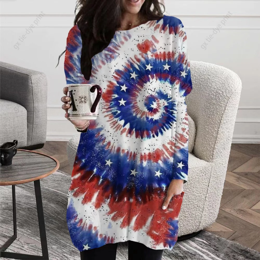 

Женская Винтажная Футболка с принтом, разноцветный Повседневный пуловер с круглым вырезом, элегантный свободный зимний топ с длинным рукавом