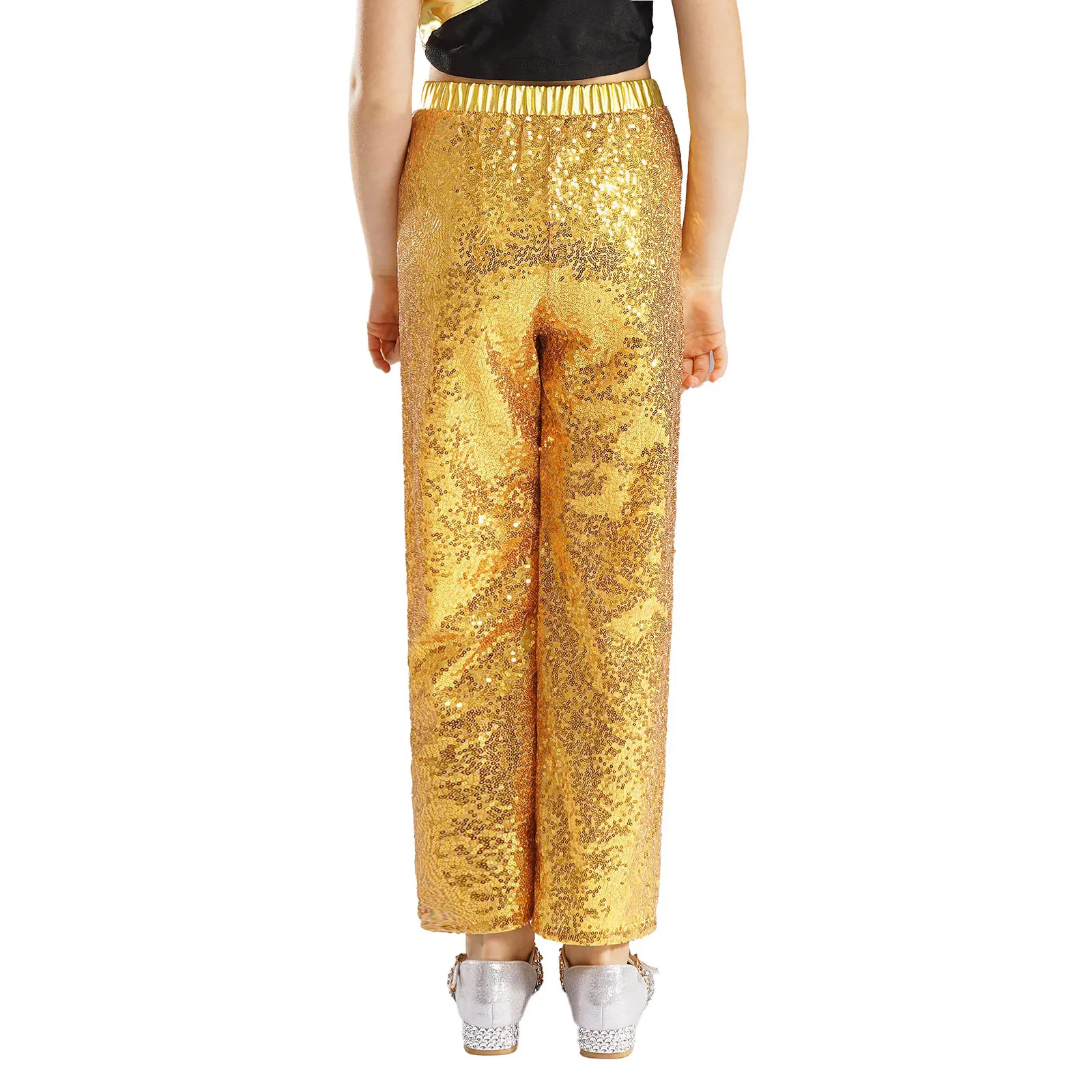 Детские Блестящие Брюки с блестками для девочек брюки штаны колокольчиками