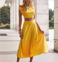 sexy backless vest skirt set women navel top long skirt sets 2022 summer sleeveless casual fashion yellow white skirts set