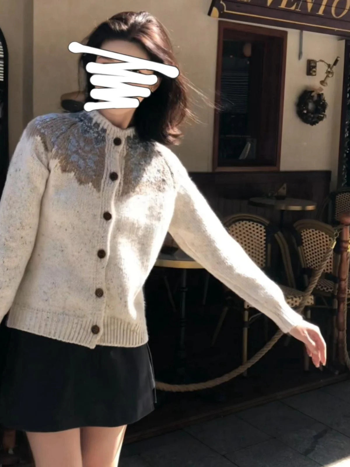 Корейская серия жаккардовый вязаный свитер с круглым вырезом и длинными