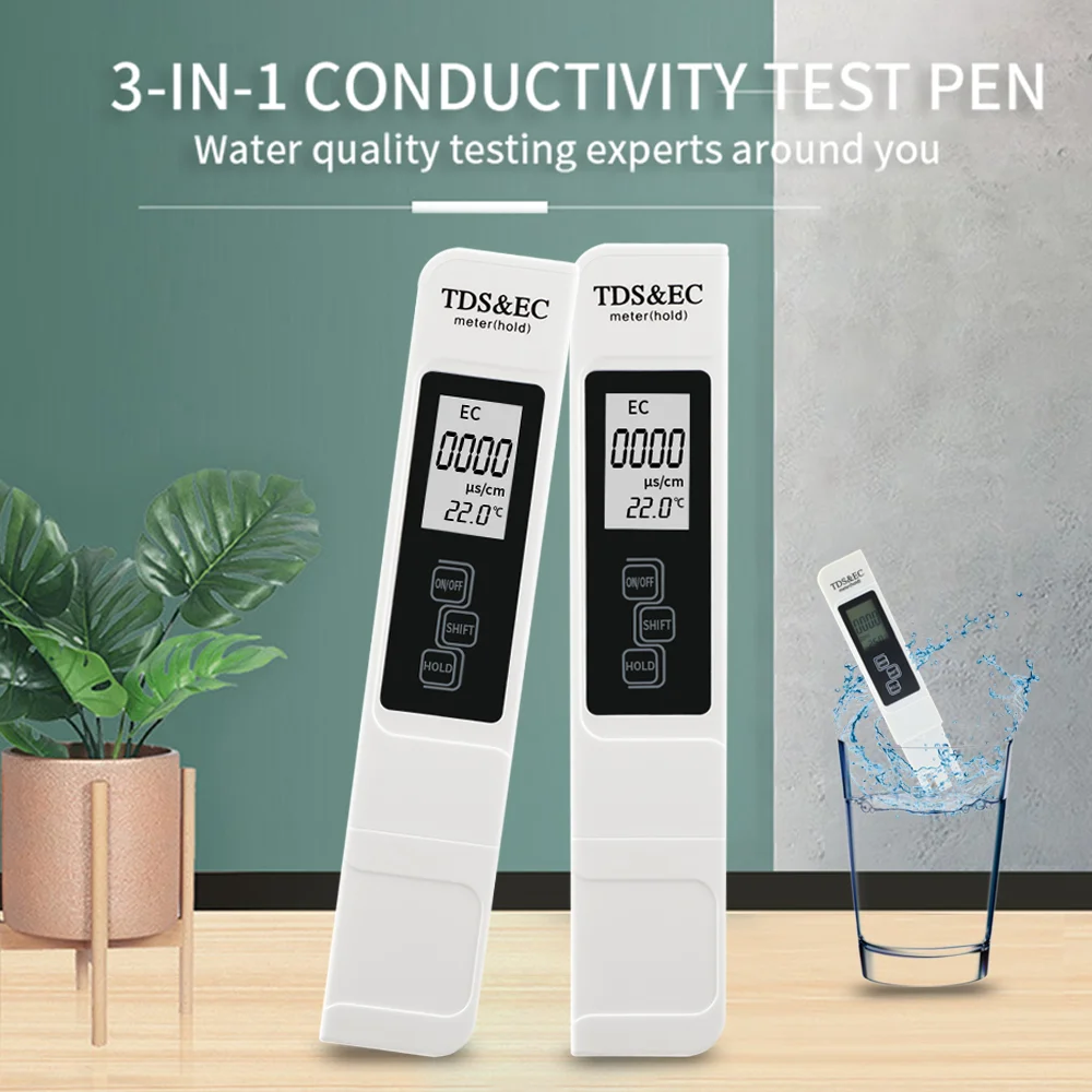 

Цифровой тестер качества воды TDS EC, измеритель диапазона 0-9990, многофункциональный портативный измеритель чистоты воды, температуры, тестер ...