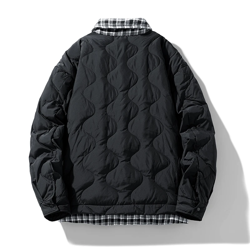 Мужской пуховик уличная куртка в стиле пэчворк с отложным воротником однотонная