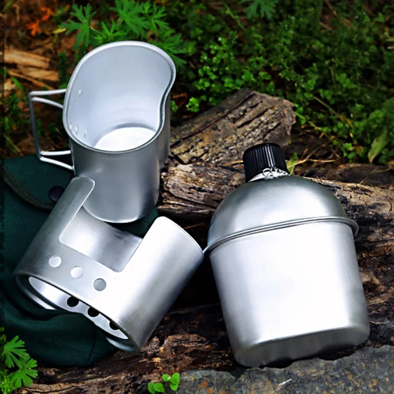 Cookware Set Water Bottle Aluminum Military Canteen Cup With Handle Portable Practical Tool For Outdoor Camping Hiking Backpack