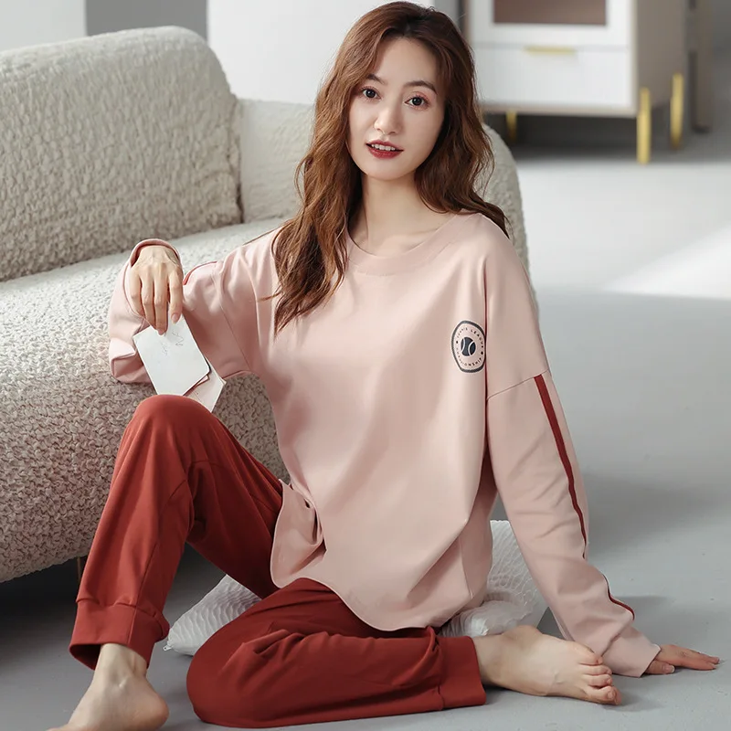 Fdfklak Casual Women's Pajamas Set New Cotton Nightwear Long Sleeve Pant Home Suit Comfortable Sleepwear Pijamas Femme Homewear
