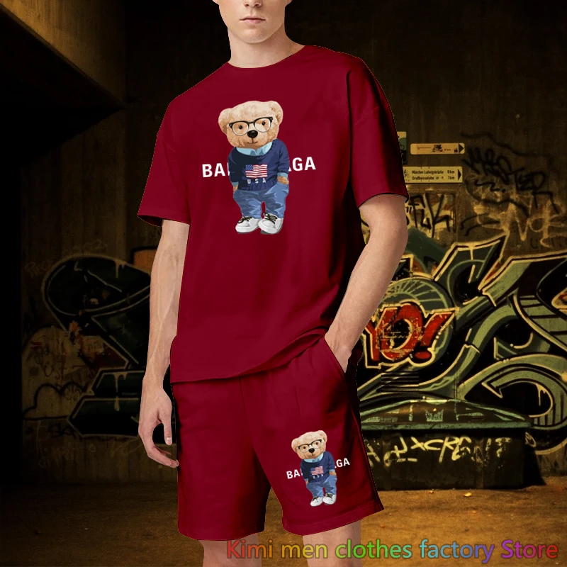 Cotton Set Men Oversized Clothing Brand printing TShirts Shorts Sets 2 Piece Outfits Sets for Men Summer Streetwear Tracksuit