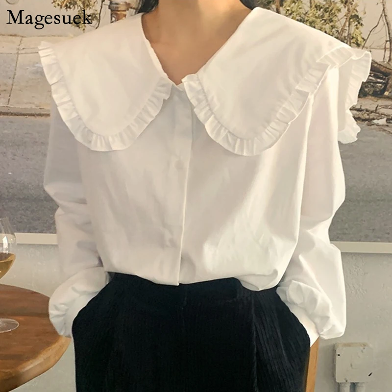 

Chic Turn-down Collar Vintage Cotton Shirt Female Long Sleeve White Blouse Women Oversized Woman Blouses Tops Femme Blusas 14836