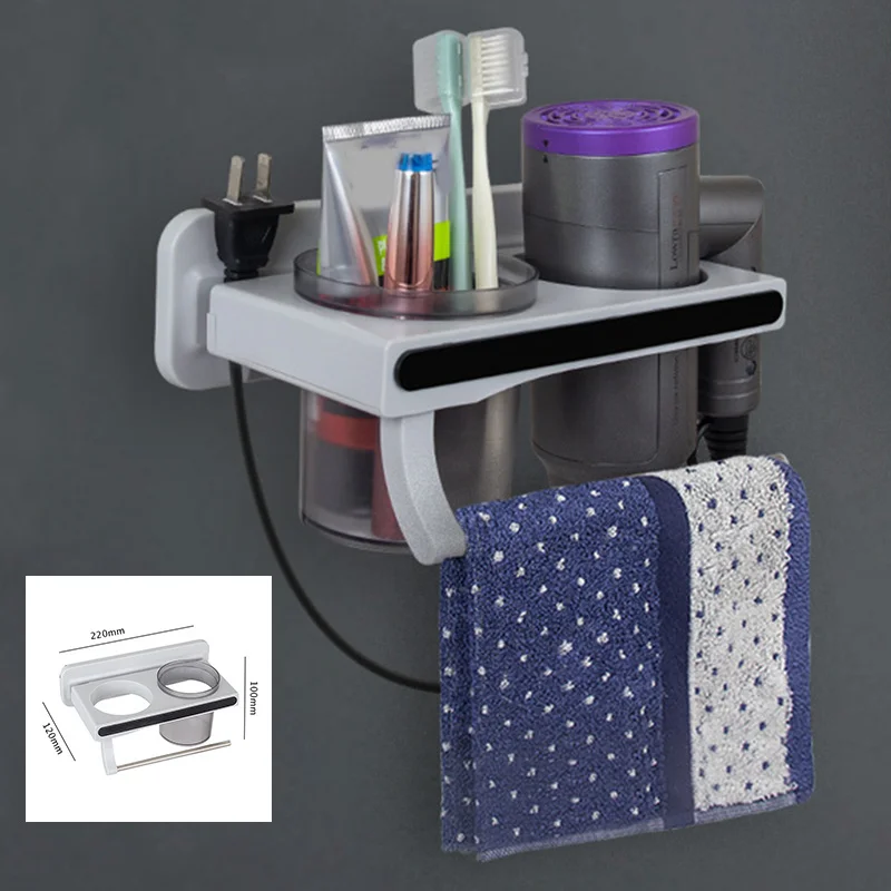 

Многофункциональная настенная полка для хранения в ванной комнате, держатель для гребней для туалета, фена, пластиковая подвесная стойка с держателем для полотенец