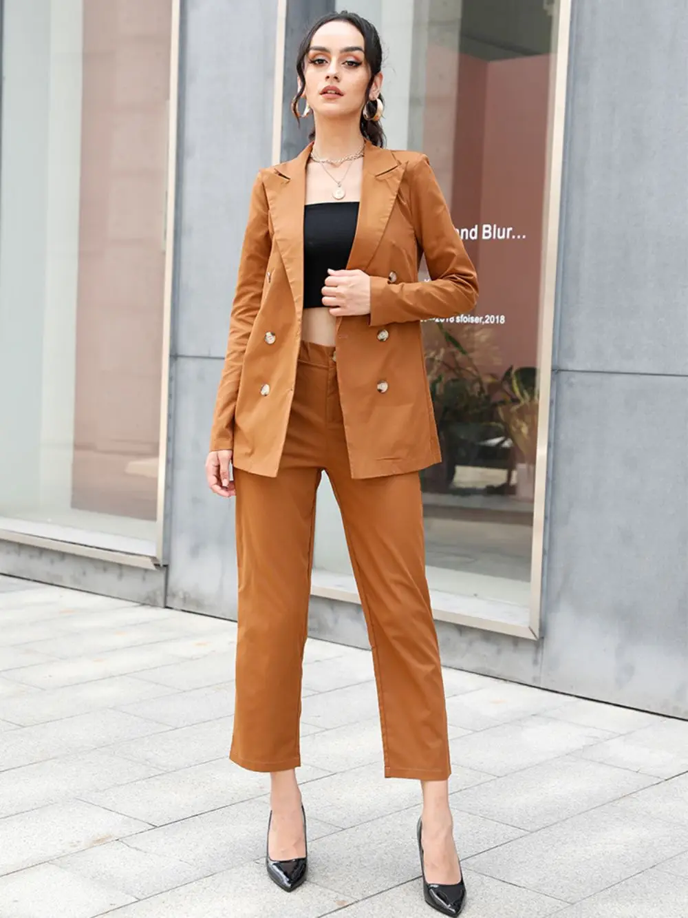 2023 Spring Women's Suit Business Duble Breasted Office Ladies Lapel Fashion Slim Casual Straight Leg Trousers Blazer Pantsuits