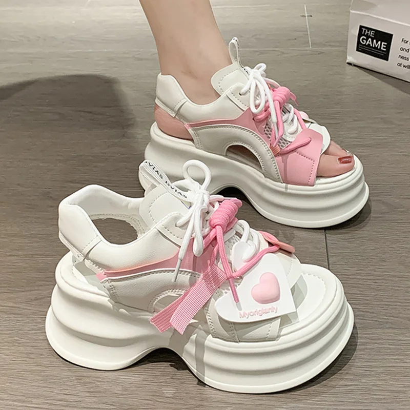 

Fashion Sports Platform Sandals Women Summer 2023 Thick Bottom Wedge Walking Shoes Woman Peep Toe Lace Up Chunky Sandalias Mujer