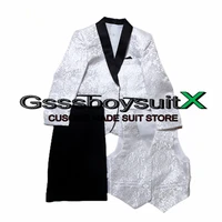 white jacquard boys suit three piece wedding tuxedo jacket set kids formal blazer pants vest child custom outfit