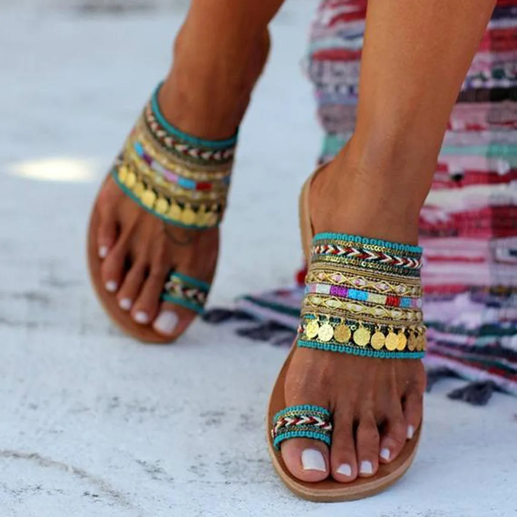 

Summer Women Artisanal Slippers Handmade Flat Bohemia Style Flip-Flops Streetwear Ladies Fashion Casual Outside Beach Sandals
