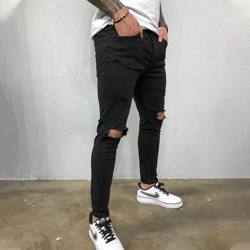 Black Ripped Jeans Men Fashion Skinny Casual Pants High Quality 2023 New Blue Hip Hop Streetwear Jeans For Men