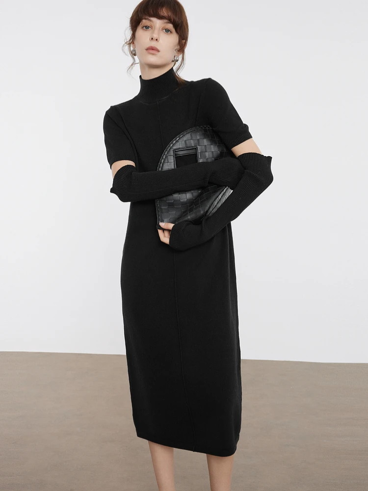 Elle Black High-Grade Loose Knitted dress Women 2024 Winter New Simple Elegant Slimming Skirts