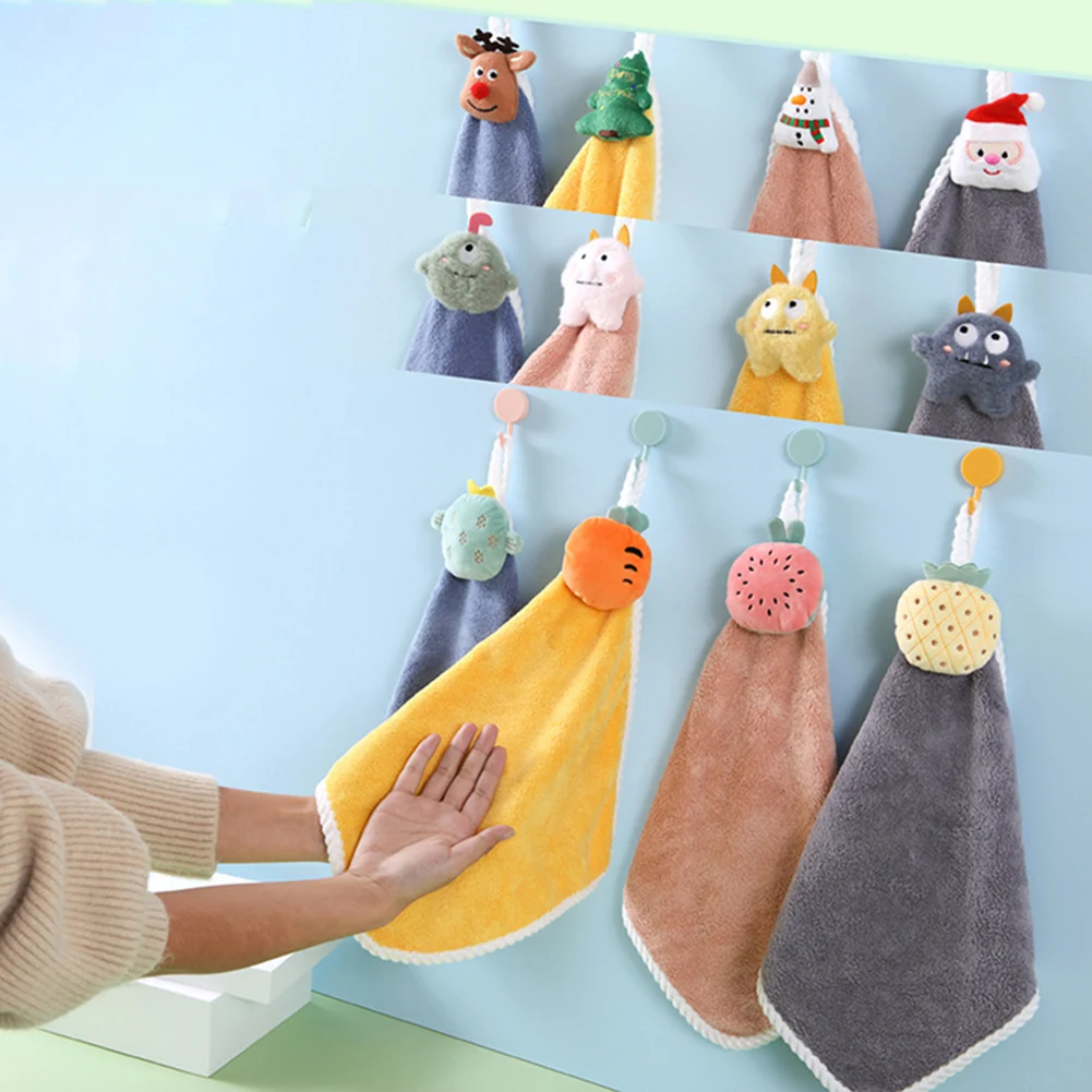 

Soft Coral Velvet Hand Towel Bathroom Supplies Christmas Embroidered Super Absorbent Cloth Hanging Towel Bathroom Accessories