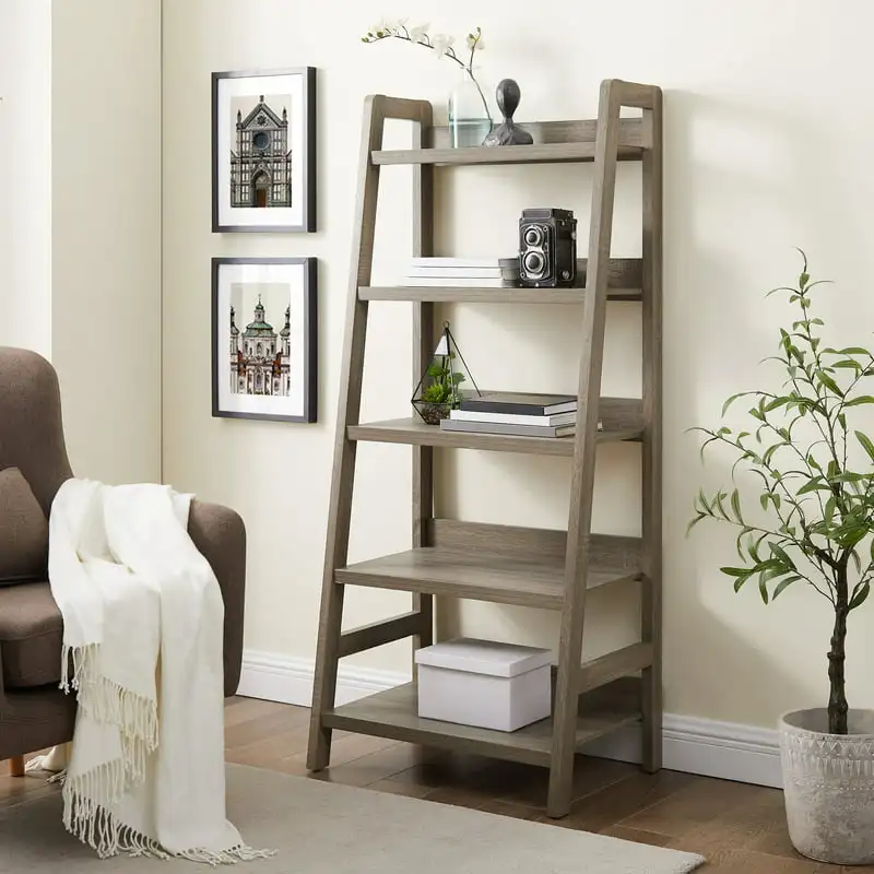 

Myrtis 5-Shelf Ladder Bookcase, 60.38" Tall, Gray Finish