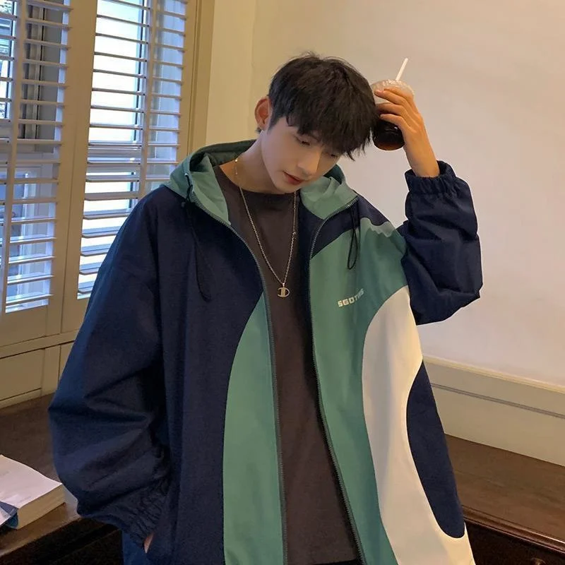 

Spring Korean Fashion Varsity Jacket Men Patchwork Letter Print Hooded Coat Unisex High Street Bomber Jackets Autumn Outwear