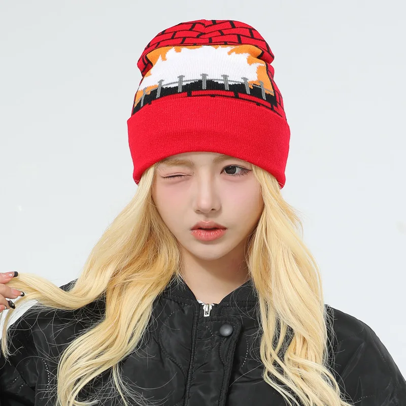 

Knitted Beanies Hat Butterfly Flame Embroidery Winter Warm Ski Skullies Caps Soft Elastic Cap Sport Bonnet Hip Hop Men Women