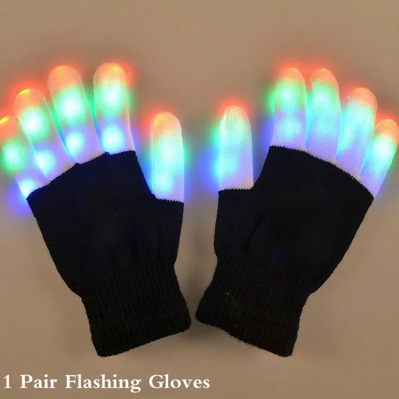 

1 Pair LED Flashing Magic Gloves Colorful Finger Glowing Glove for Kids Adult