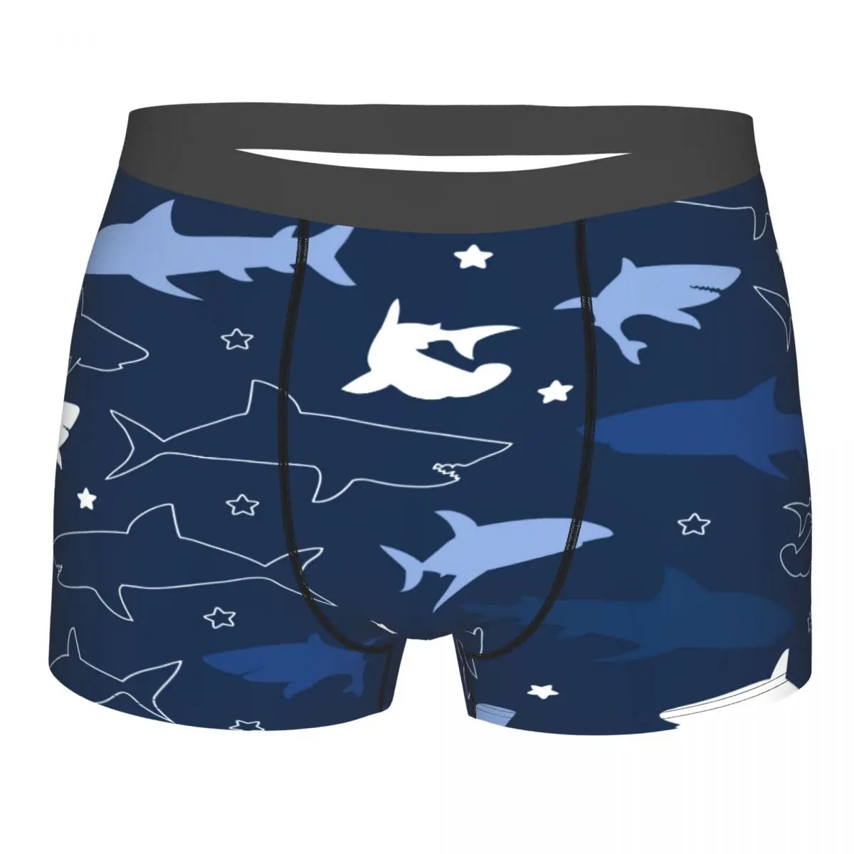 Underwear Men Boxers Navy Shark Illustration Sexy Boxer Underwear Male Panties Underpants Boxershorts Homme