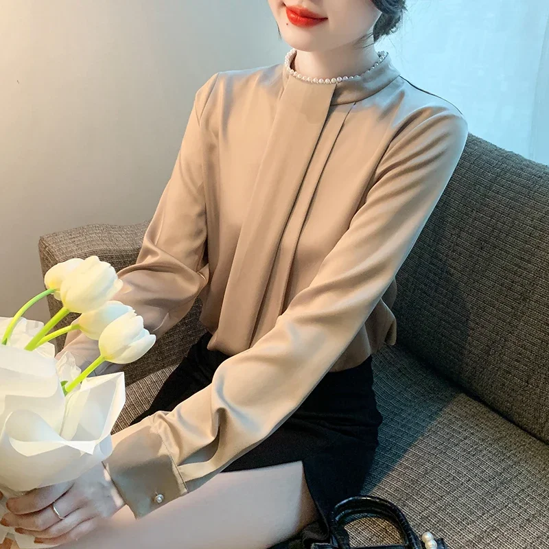 Новая модная шифоновая блузка с длинным рукавом и круглым вырезом рубашка