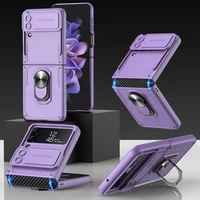 hinge case for samsung z flip 4 5g heavy duty protective cover for galaxy z flip4 sm f721b slide lens protect ring stand cover