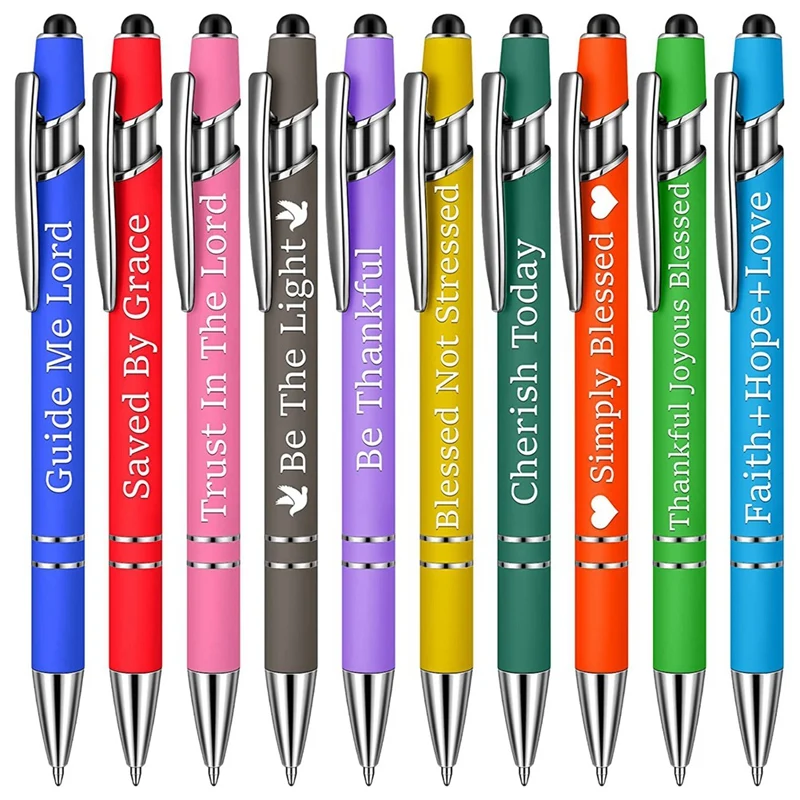 

10Pcs Ballpoint Pens Office Inspirational Quotes Snarky Screen Touch Stylus Pen Encouraging Scriptures Black Ink , A