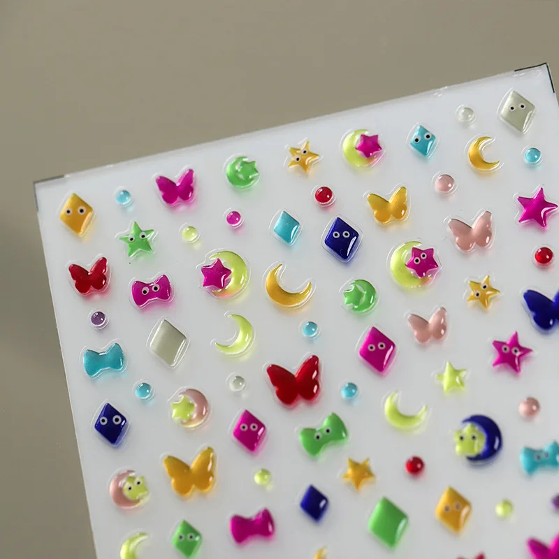 

5D Colorful Jelly Star Moon Butterfly Rhombus Rainbow Shell Conch Lovely Bear Adhesive Nail Art Stickers Decals Manicure Charms