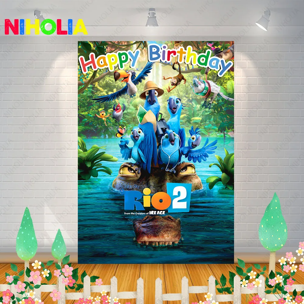 

Disney Rio Photography Backdrops Kids Birthday Photo Backdrop Sunset Background Colorful Birds Decor Banner Poster Photo Props