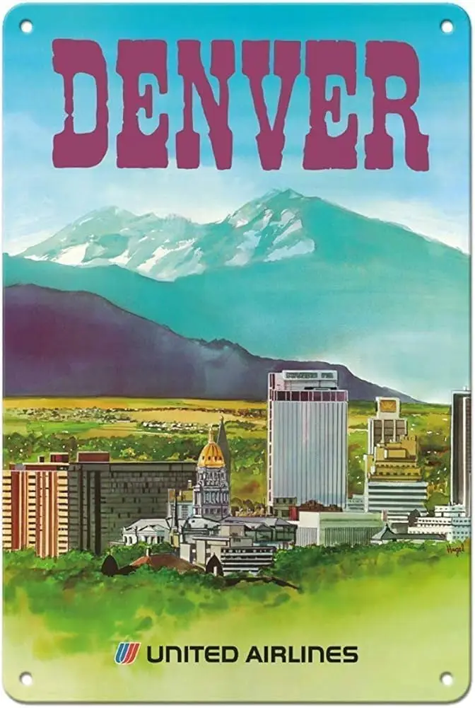 m1 Denver United Airlines Оловянная настенная вывеска The Art Iron Painting Plaque Металлическое