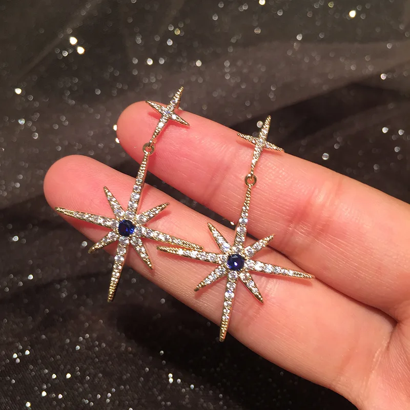 

Женские серьги-подвески с фианитами, синие и белые фианиты